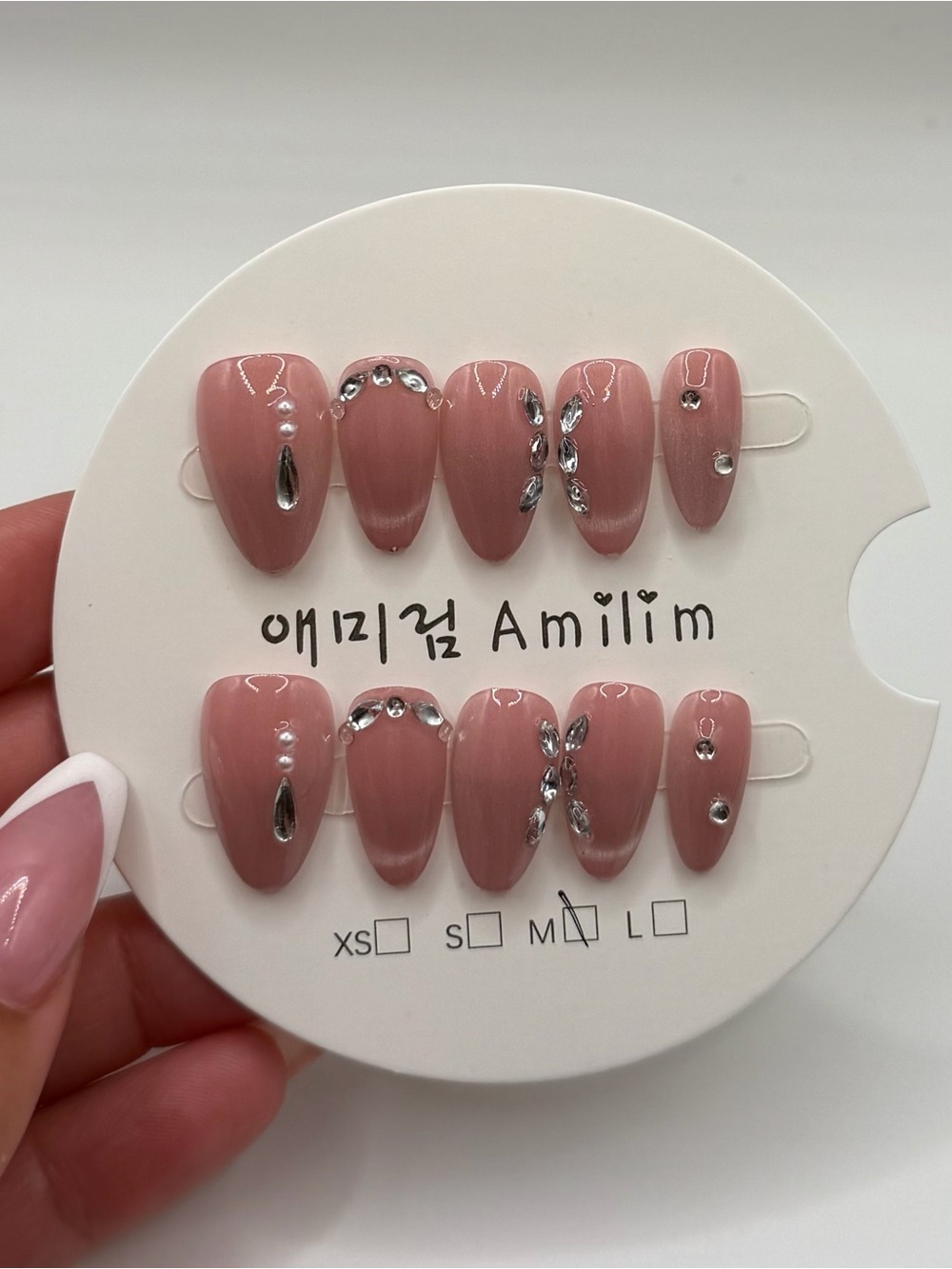 Pink Rhinestone Press-On Nail Set